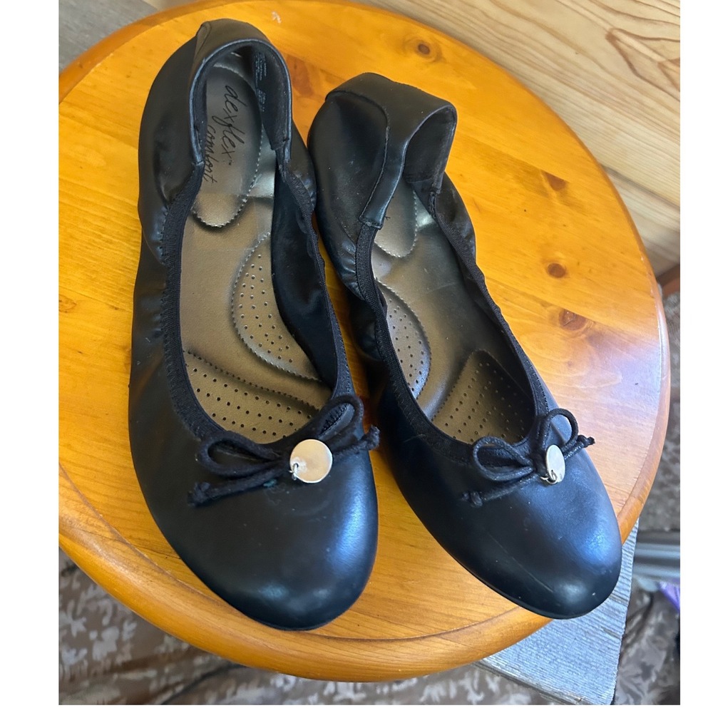 Dexflex Comfort Black Ballet Flats Round Toe Bow Detail Shoes Womens 11